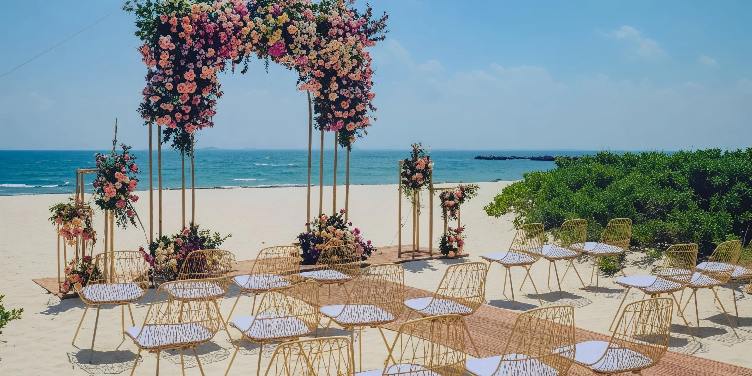 Beach wedding venue at Dreams Playa Mujeres Golf and Spa Resort with oceanfront ceremony setup