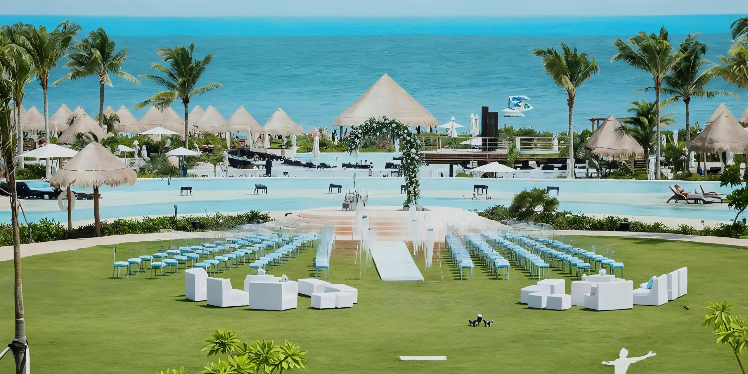 Central garden platform wedding setup surrounded by tropical greenery at Dreams Playa Mujeres Golf & Spa Resort