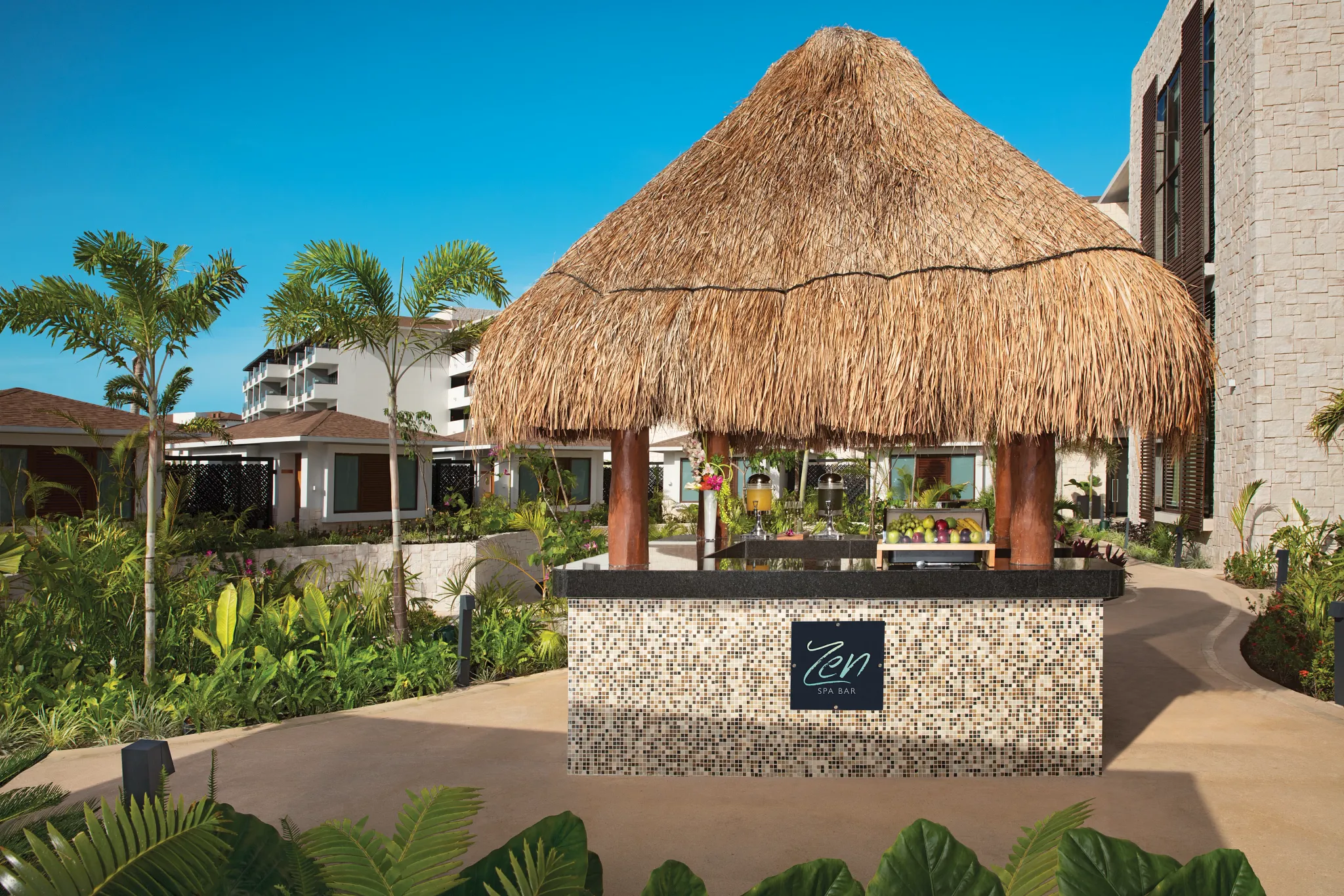 Zen Asian restaurant at Dreams Playa Mujeres Golf & Spa Resort featuring a sleek teppanyaki grill, sushi bar, and contemporary dining atmosphere.